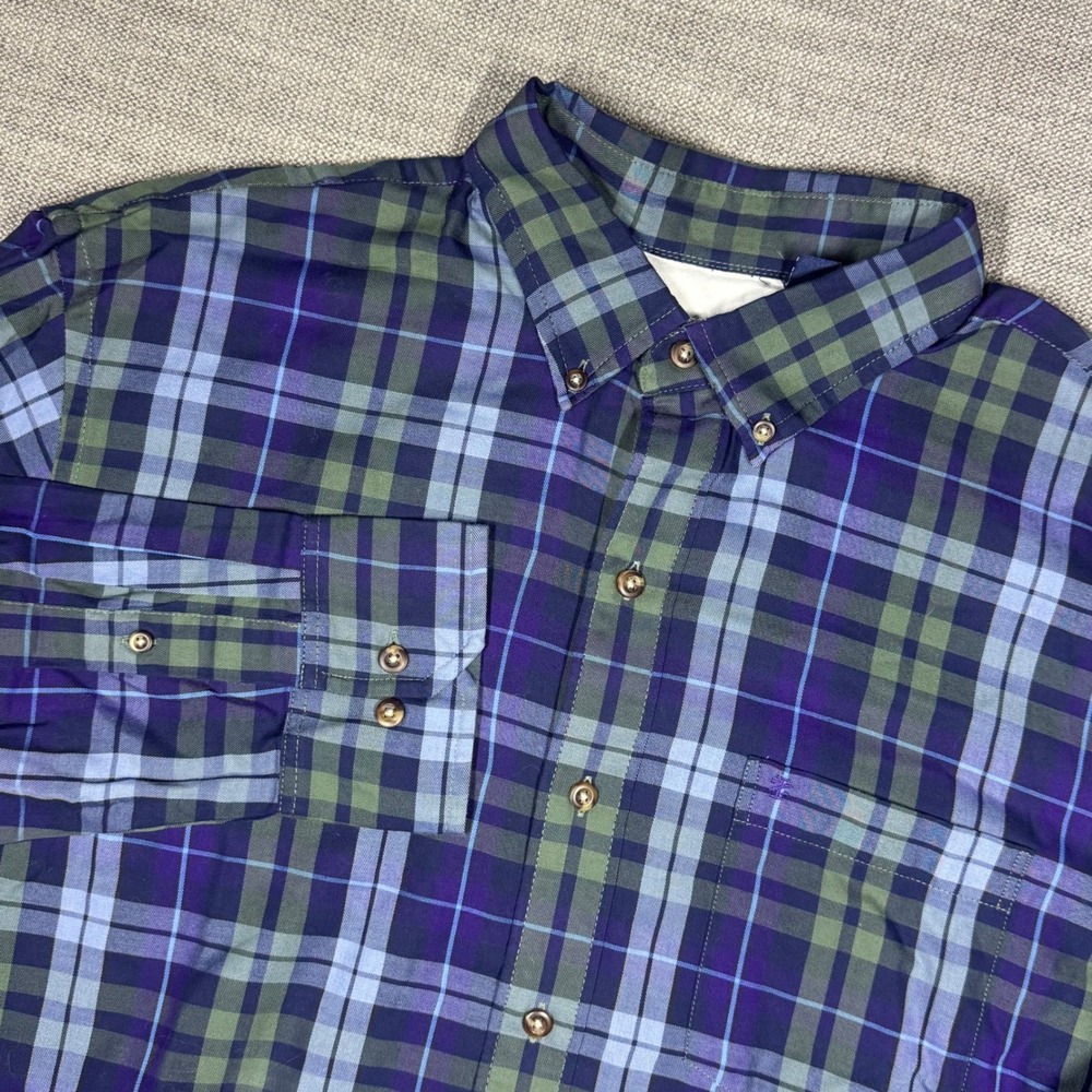 IZOD Mens Large Plaid Button Down Shirt Blue Green Long Sleeve Cotton Blend